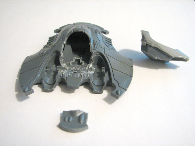 Work-in-progress photo of converted, plastic Fire Prism turret
