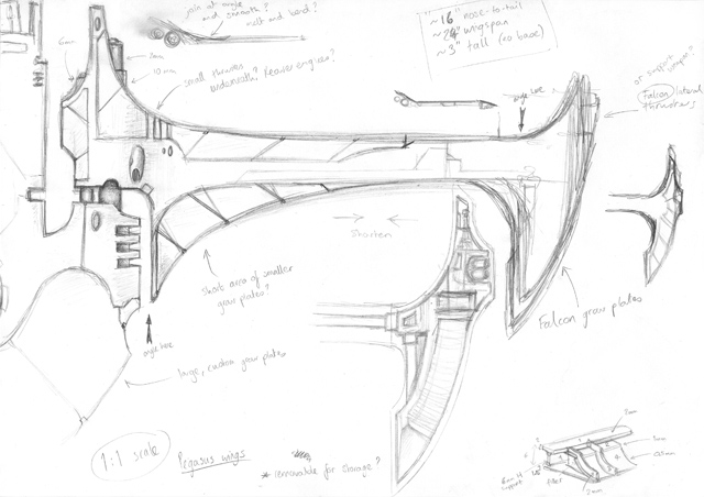 Scratchbuilt Eldar Pegasus wing design concepts