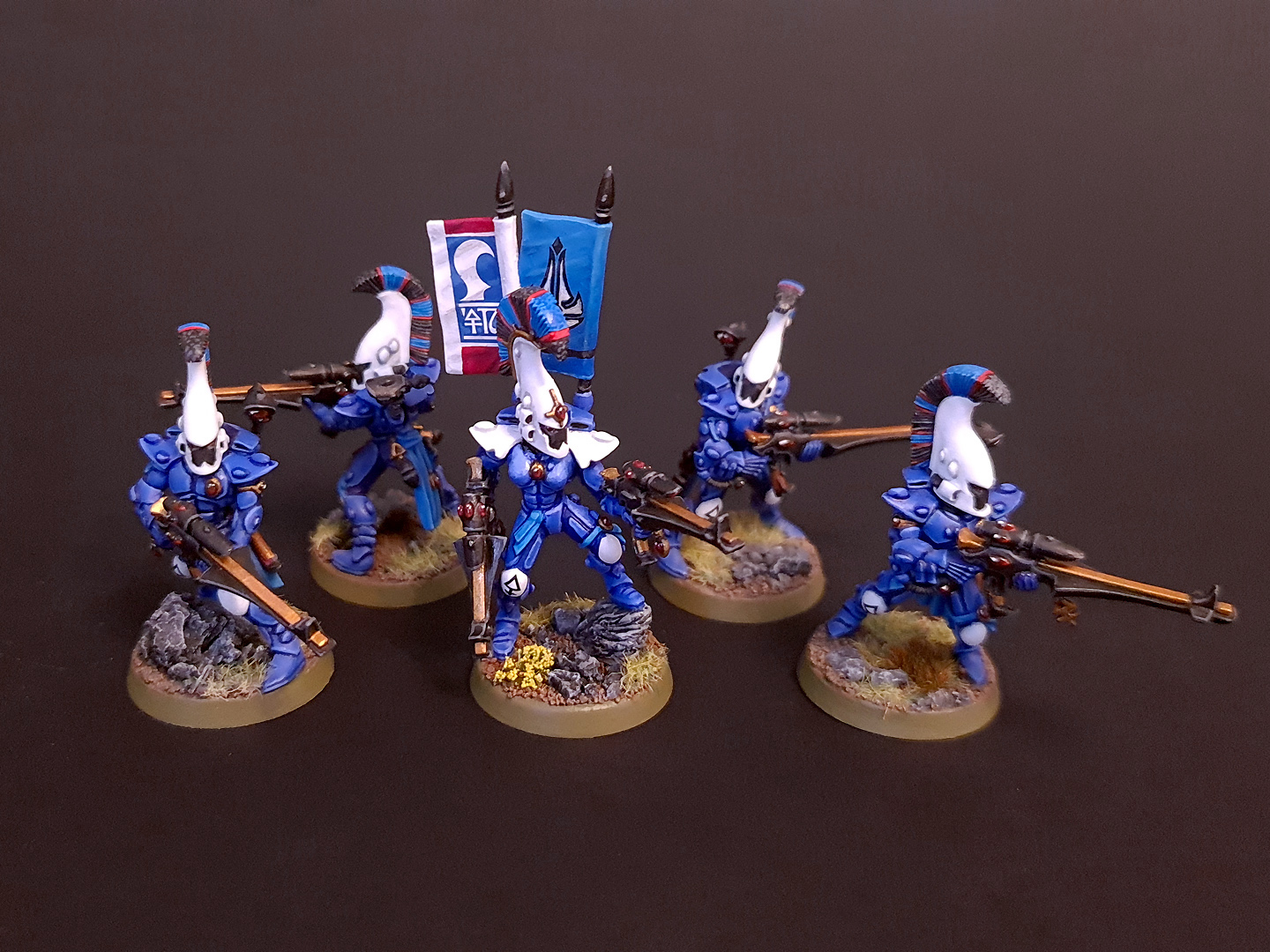 Painted Eldar Dire Avenger squad of the Shrine of the Cerulean Crest
